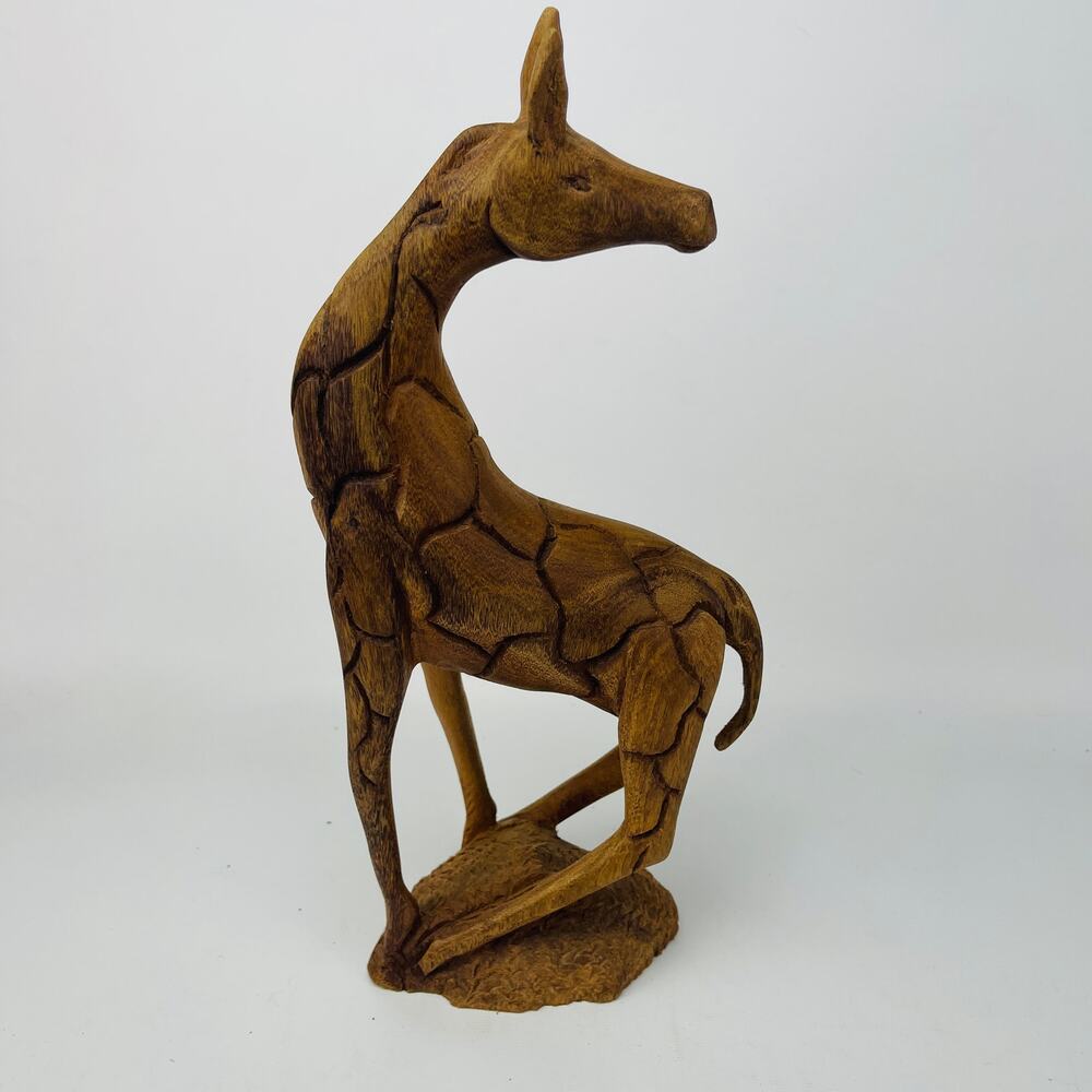 Hand Carved Wood Giraffe Figurine 11 7/8” tall
